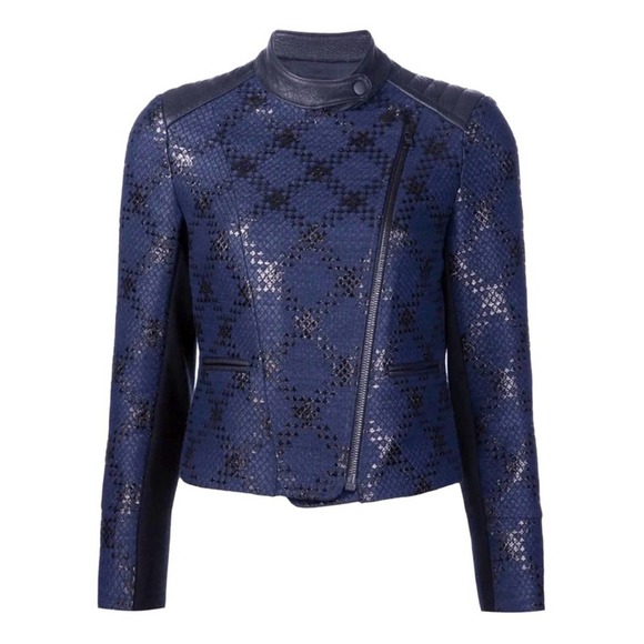 Yigal Azrouel Jackets & Blazers - NEW YIGAL AZROUEL Blue Diamond Plaid Moto Jacket